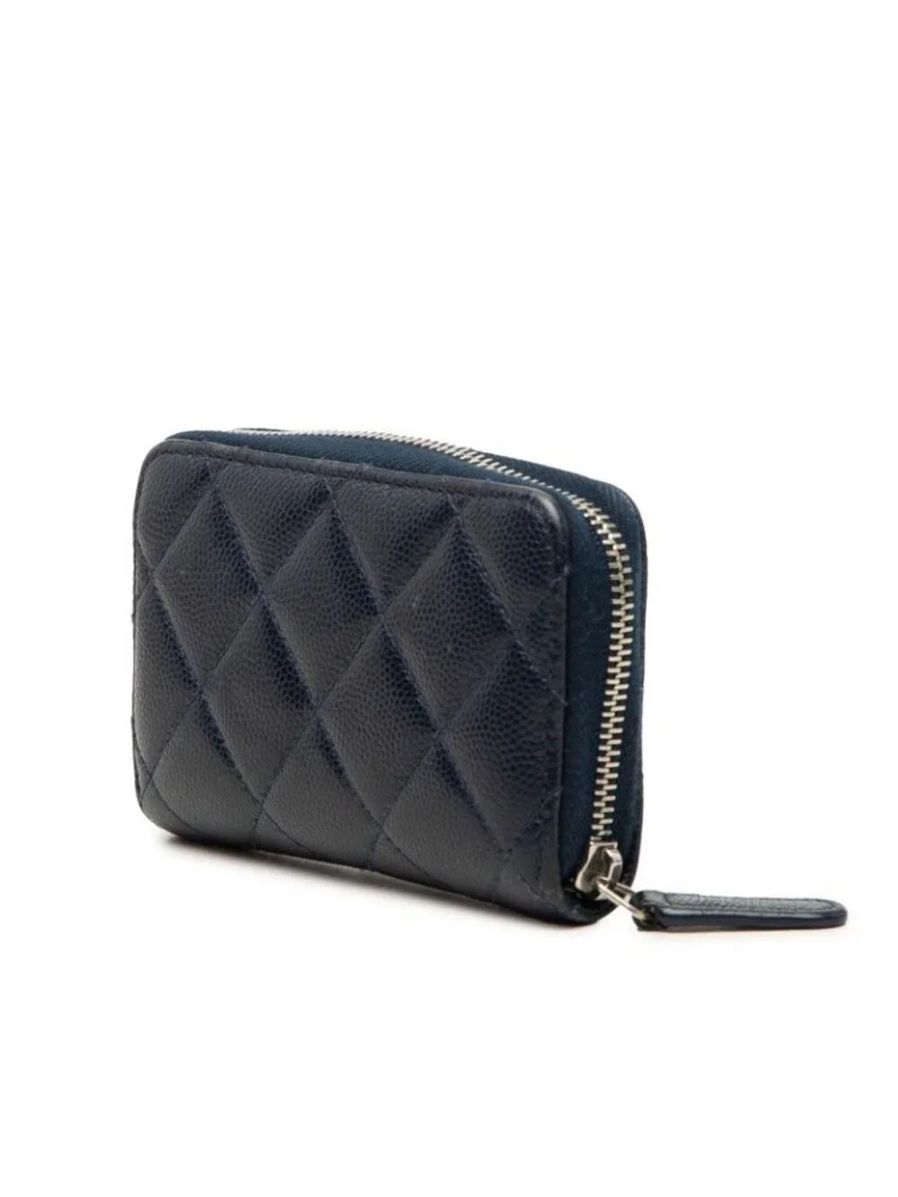 Chanel Quilted CC Logo Coin Purse Navy Caviar Leather